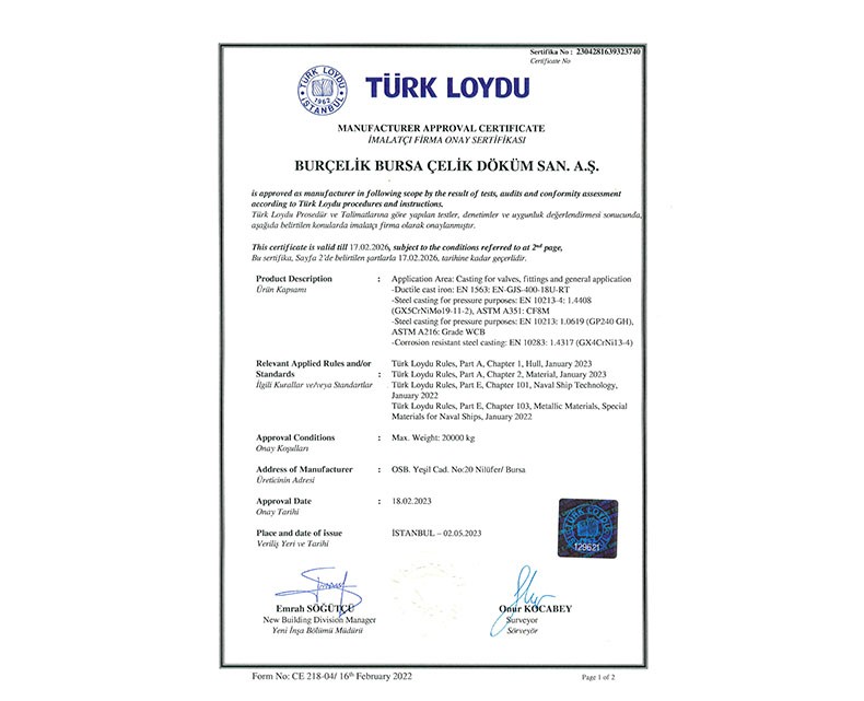 Turk Loyd Manufacturer Approval Certificate